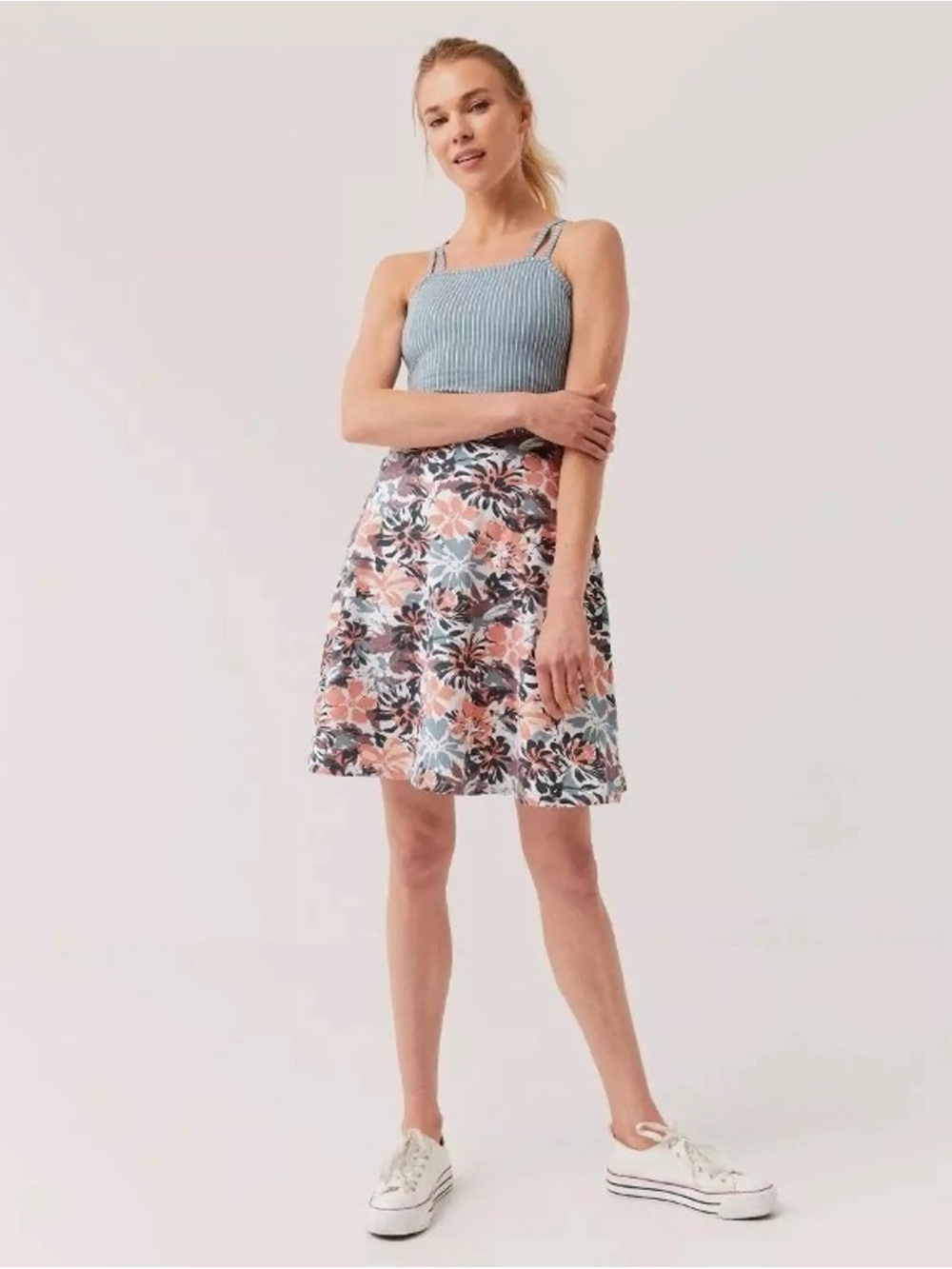 Pact Cotton Fit & Flare Strappy Dress Floral/Stripes M